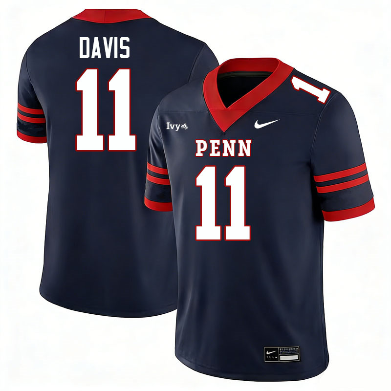 Pennsylvania Quakers #11 Jake Davis College Football Jerseys,Uniforms Stitched-Navy